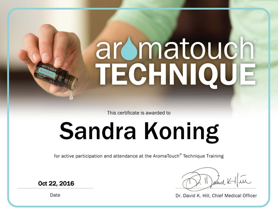 Sandra Koning gecertificeerd dōTERRA aromatouch technique